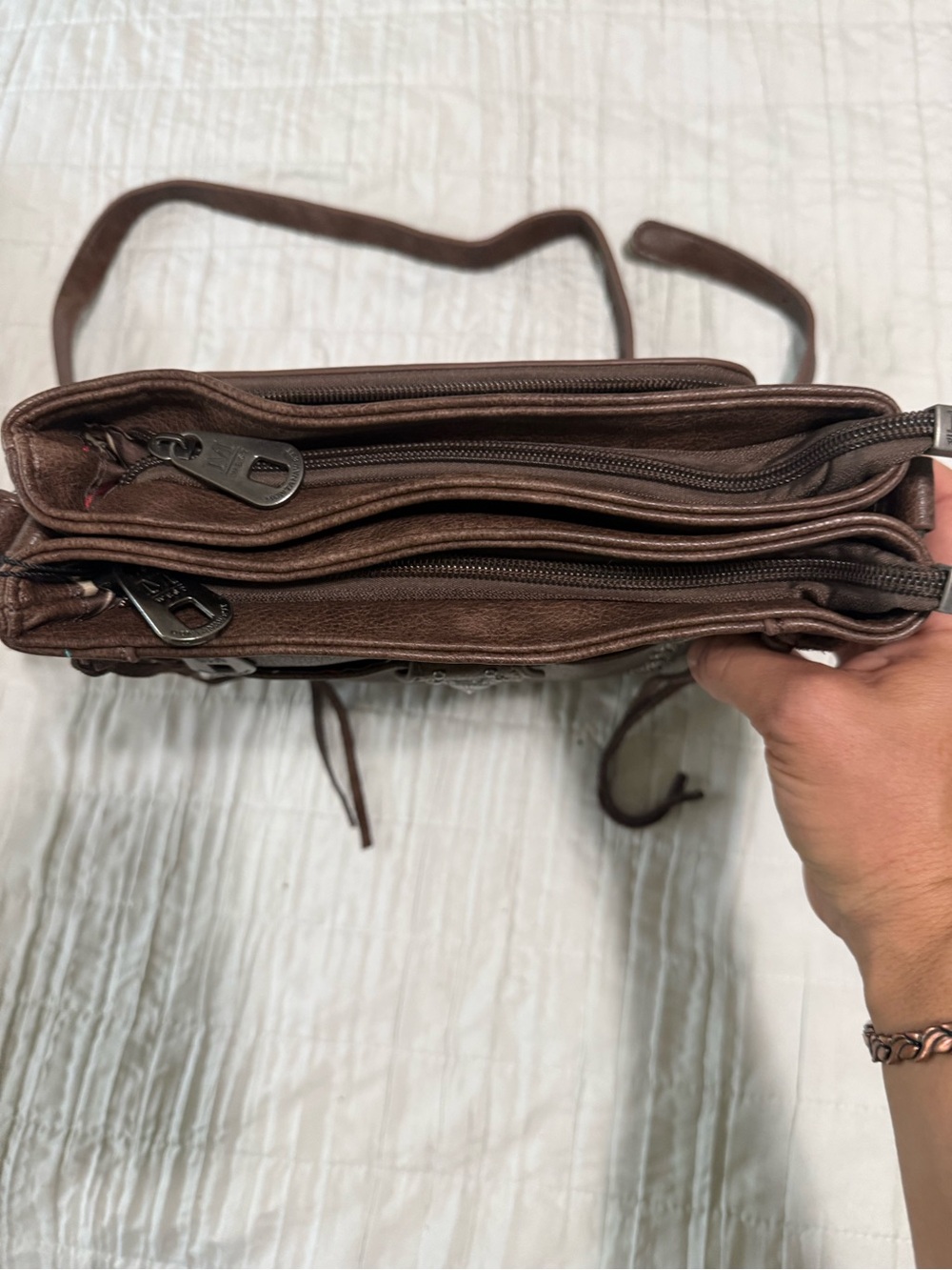 Montana West Brown Studded Braided Crossbody Conceal Carry Bag - Picture 3 of 7